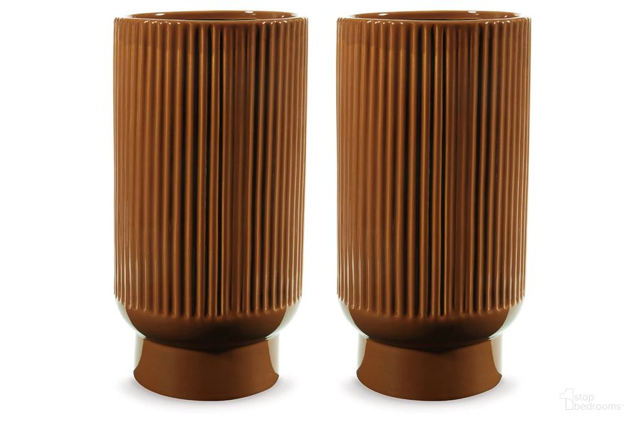 The appearance of Avalyah Vase Set of 2 In Burnt Umber designed by Signature Design by Ashley in the transitional interior design. This burnt umber piece of furniture  was selected by 1StopBedrooms from Avalyah Collection to add a touch of cosiness and style into your home. Sku: A2900022. Material: Ceramic. Product Type: Vase. Image1