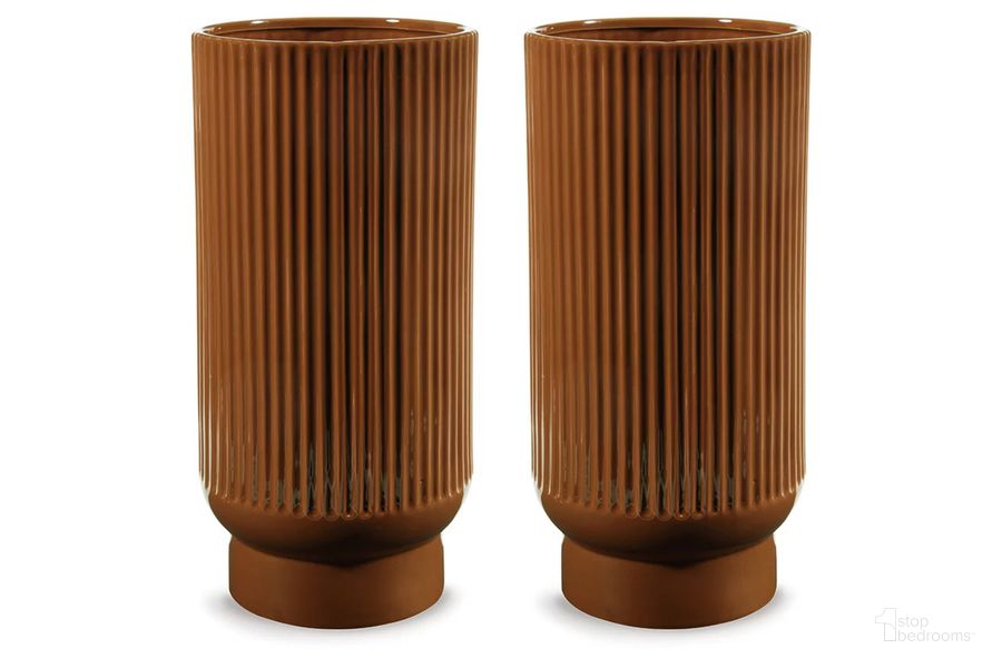 The appearance of Avalyah Vase Set of 2 In Burnt Umber designed by Signature Design by Ashley in the transitional interior design. This burnt umber piece of furniture  was selected by 1StopBedrooms from Avalyah Collection to add a touch of cosiness and style into your home. Sku: A2900023. Material: Ceramic. Product Type: Vase. Image1