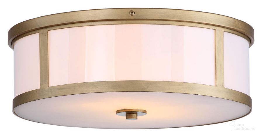 The appearance of Avery Antique Gold 2-Light 17 Inch Drum Flush Mount designed by Safavieh in the transitional interior design. This antique gold piece of furniture  was selected by 1StopBedrooms from Avery Collection to add a touch of cosiness and style into your home. Sku: LIT4195A. Product Type: Light Flush. Image1