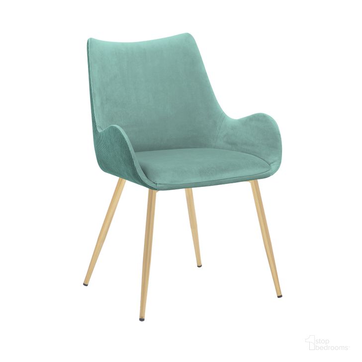 The appearance of Avery Teal Fabric Dining Room Chair with Gold Legs designed by Armen Living in the modern / contemporary interior design. This teal piece of furniture  was selected by 1StopBedrooms from Avery Collection to add a touch of cosiness and style into your home. Sku: LCAVCHTEAL. Material: Wood. Product Type: Dining Chair. Image1