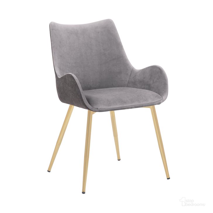 The appearance of Avery Two Tone Gray Fabric Dining Room Chair with Gold Legs designed by Armen Living in the modern / contemporary interior design. This gray piece of furniture  was selected by 1StopBedrooms from Avery Collection to add a touch of cosiness and style into your home. Sku: LCAVCHLTGR. Material: Wood. Product Type: Dining Chair. Image1