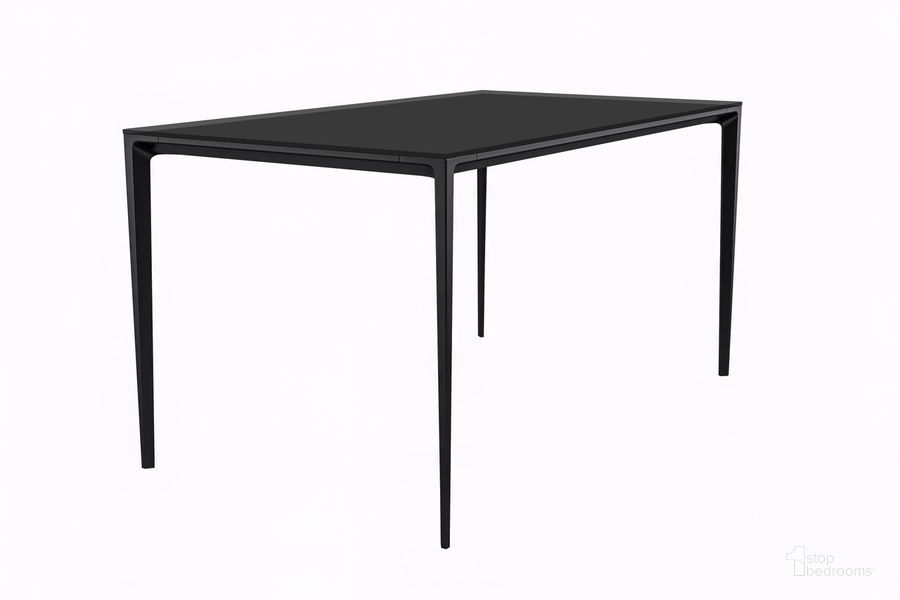 The appearance of Avo 55 Inch Dining Table In Black designed by LeisureMod in the modern / contemporary interior design. This black piece of furniture  was selected by 1StopBedrooms from Avo Collection to add a touch of cosiness and style into your home. Sku: ATBL-55BL-G. Table Base Style: Legs. Material: Aluminum. Product Type: Dining Table. Table Top Shape: Rectangular. Size: 55". Image1