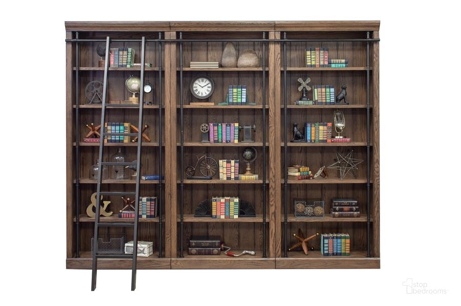 The appearance of Avondale 96 Inch Tall Wall Bookcase with Ladder In Brown designed by Martin Furniture in the country / farmhouse interior design. This brown piece of furniture  was selected by 1StopBedrooms from Avondale Collection to add a touch of cosiness and style into your home. Sku: AE4094402KIT3. Material: Wood. Product Type: Bookcase. Image1