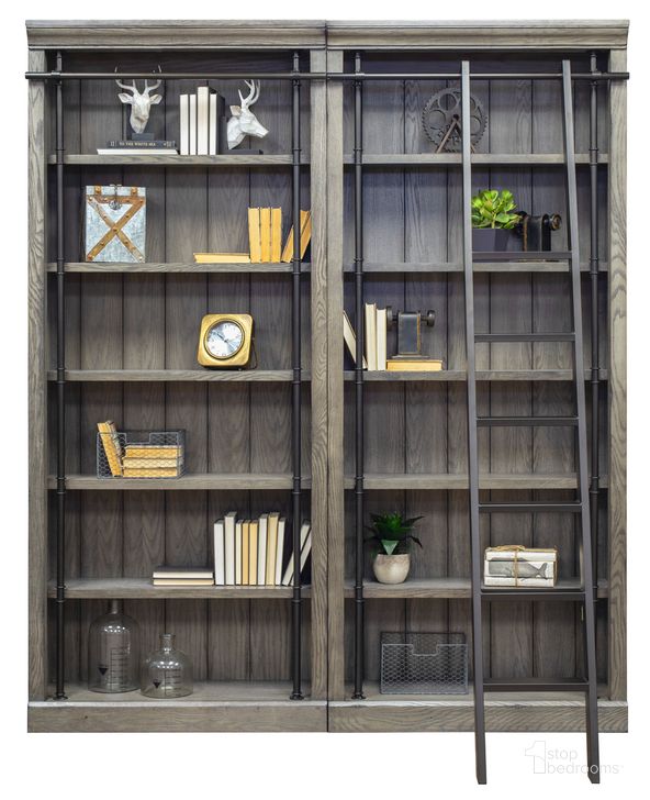 The appearance of Avondale 96 Inch Tall Wall Bookcase with Ladder In Weathered Gray designed by Martin Furniture in the country / farmhouse interior design. This weathered gray piece of furniture  was selected by 1StopBedrooms from Avondale Collection to add a touch of cosiness and style into your home. Sku: AE4094GKIT2PC. Material: Wood. Product Type: Bookcase. Image1
