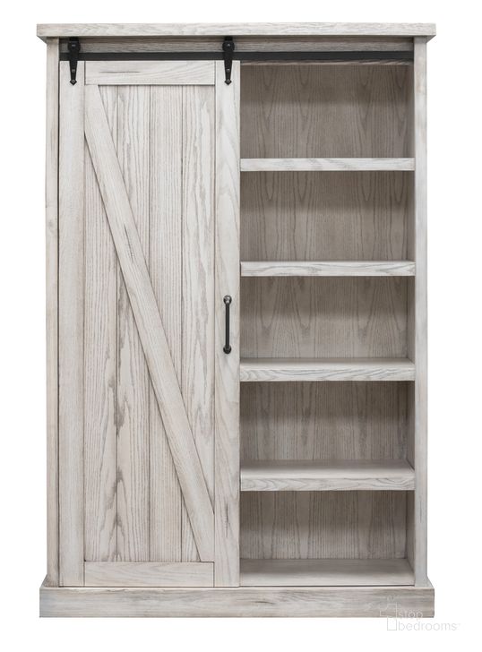 The appearance of Avondale Rustic Barn Door Office Bookcase In White designed by Martin Furniture in the country / farmhouse interior design. This white piece of furniture  was selected by 1StopBedrooms from Avondale Collection to add a touch of cosiness and style into your home. Sku: AE4872W. Material: Wood. Product Type: Bookcase. Image1