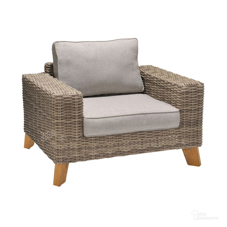The appearance of Bahamas Outdoor Wicker and Teak Wood Lounge Chair with Beige Olefin designed by Armen Living in the transitional interior design. This beige piece of furniture  was selected by 1StopBedrooms from Bahamas Collection to add a touch of cosiness and style into your home. Sku: LCBACHBR. Material: Wood. Product Type: Outdoor Lounge Chair. Image1