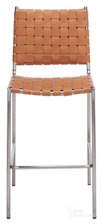 The appearance of Bahari Woven Counter Stool in Cognac BST3010A designed by Safavieh in the modern / contemporary interior design. This brown and chrome piece of furniture  was selected by 1StopBedrooms from Bahari Collection to add a touch of cosiness and style into your home. Sku: BST3010A. Material: Metal. Product Type: Barstool. Image1