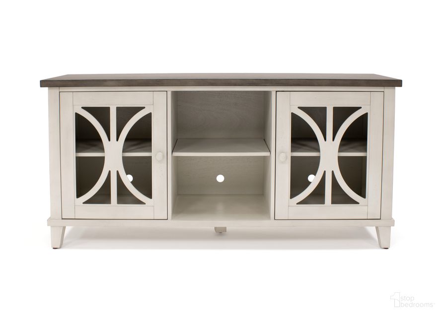 The appearance of Bailey 60 Inch Entertainment Stand TV Console In Distressed White designed by Martin Furniture in the country / farmhouse interior design. This white piece of furniture  was selected by 1StopBedrooms from Bailey Collection to add a touch of cosiness and style into your home. Sku: BA360W. Material: Wood. Product Type: TV Console. Image1