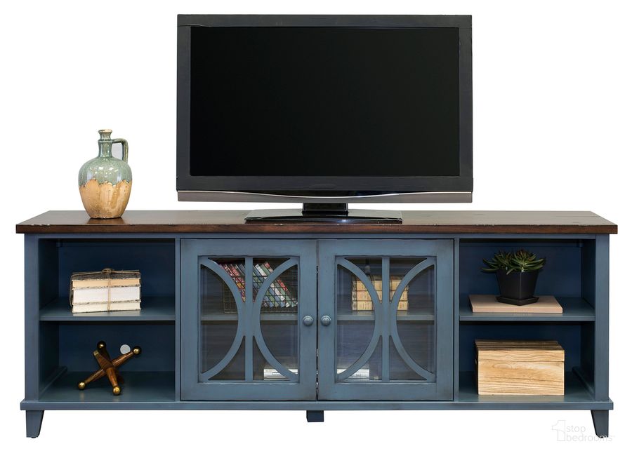 The appearance of Bailey 80 Inch Entertainment Stand TV Console In Rich Denim Blue designed by Martin Furniture in the country / farmhouse interior design. This blue piece of furniture  was selected by 1StopBedrooms from Bailey Collection to add a touch of cosiness and style into your home. Sku: BA380B. Material: Wood. Product Type: TV Console. Image1