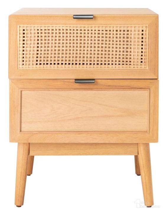 The appearance of Baisley 2 Drawer Rattan Nightstand in Natural designed by Safavieh in the modern / contemporary interior design. This natural piece of furniture  was selected by 1StopBedrooms from Baisley Collection to add a touch of cosiness and style into your home. Sku: NST5003A. Material: Wood. Product Type: Nightstand. Image1
