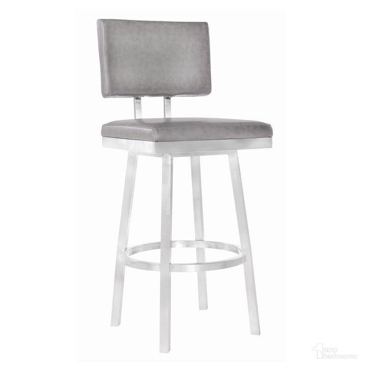 The appearance of Balboa 26 Inch Counter Height Swivel Vintage Gray and Brushed Stainless Steel Bar Stool designed by Armen Living in the modern / contemporary interior design. This gray piece of furniture  was selected by 1StopBedrooms from Balboa Collection to add a touch of cosiness and style into your home. Sku: LCBBBABSVG26. Product Type: Barstool. Material: Stainless Steel. Image1