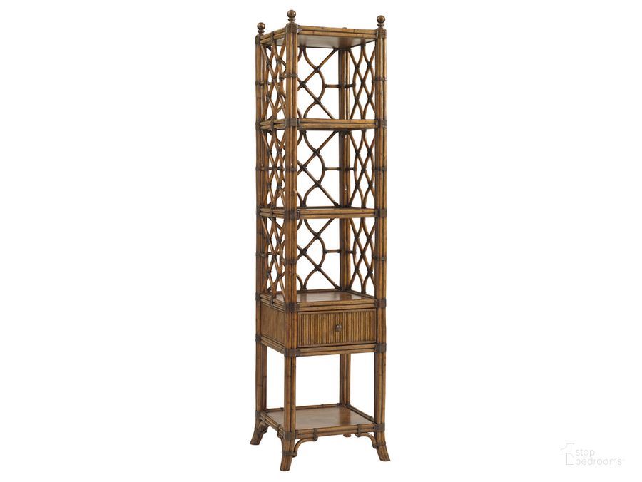 The appearance of Bali Hai Atlantis Etagere designed by Tommy Bahama in the transitional interior design. This brown piece of furniture  was selected by 1StopBedrooms from Bali Hai Collection to add a touch of cosiness and style into your home. Sku: 01-0593-990. Product Type: Etagere. Material: Rattan. Image1