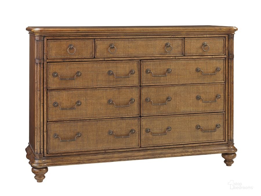 The appearance of Bali Hai Breakers Double Dresser designed by Tommy Bahama in the transitional interior design. This brown piece of furniture  was selected by 1StopBedrooms from Bali Hai Collection to add a touch of cosiness and style into your home. Sku: 01-0593-222. Product Type: Dresser. Material: Rattan. Image1