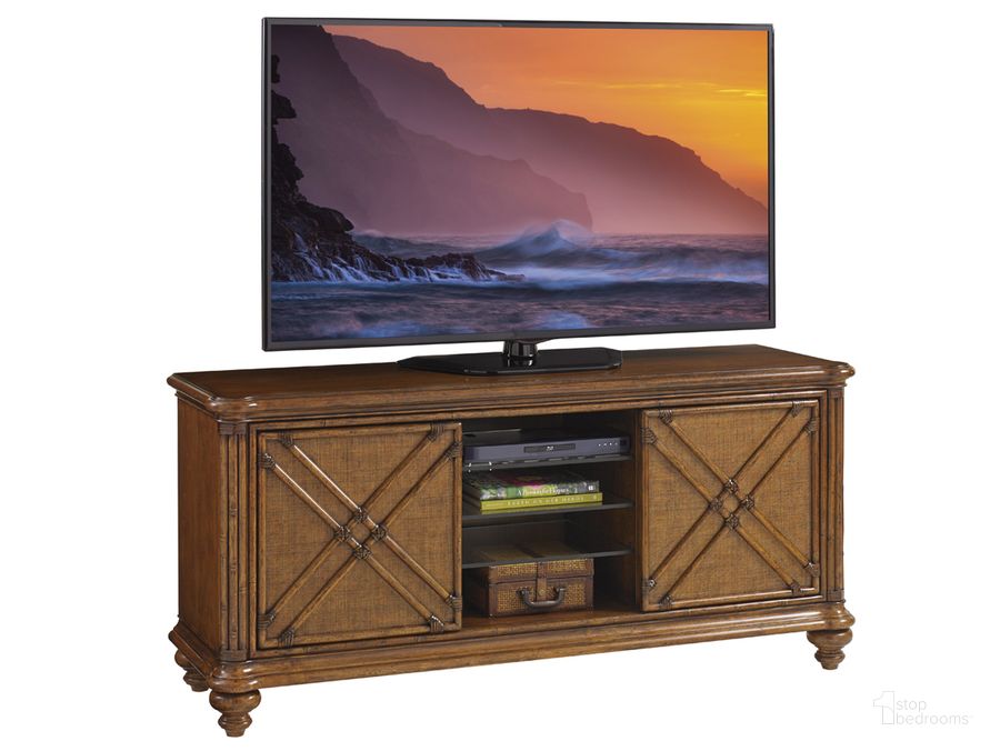 The appearance of Bali Hai Marlin Media Console designed by Tommy Bahama in the transitional interior design. This brown piece of furniture  was selected by 1StopBedrooms from Bali Hai Collection to add a touch of cosiness and style into your home. Sku: 01-0593-907. Product Type: Media Console. Material: Rattan. Image1