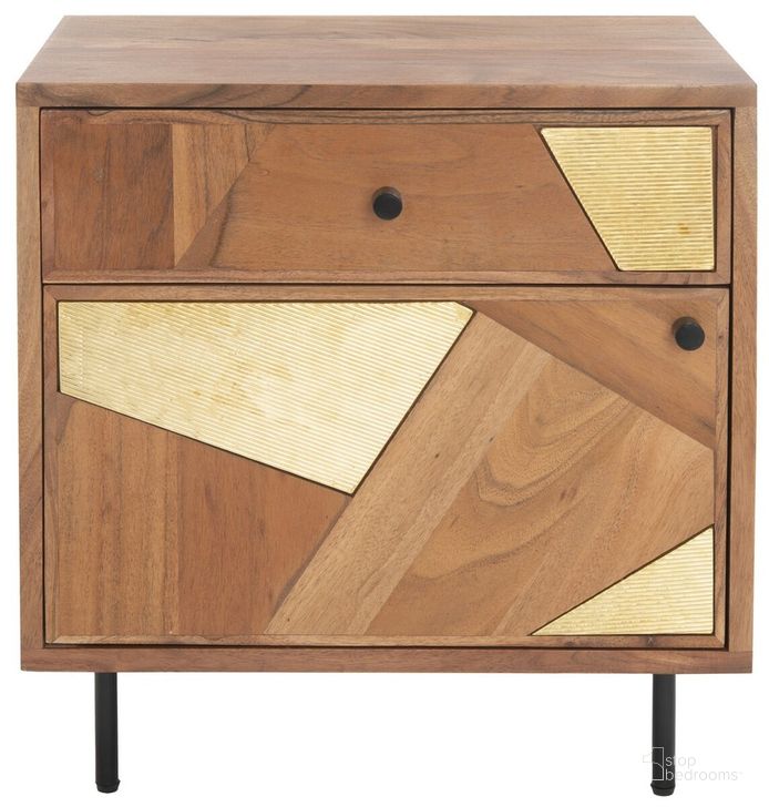 The appearance of Ballard 1 Drawer 1 Door Nightstand in Natural and Gold designed by Safavieh in the modern / contemporary interior design. This natural and gold piece of furniture  was selected by 1StopBedrooms from Ballard Collection to add a touch of cosiness and style into your home. Sku: NST9009A. Material: Wood. Product Type: Nightstand. Image1