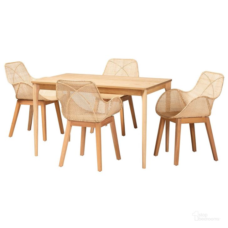 The appearance of Ballerina Mahogany Wood and Rattan 5 Piece Dining Set In Natural Brown designed by Baxton Studio in the bohemian interior design. This natural brown piece of furniture  was selected by 1StopBedrooms from Ballerina Collection to add a touch of cosiness and style into your home. Sku: KYG006C-Natural-5PC Dining Set. Material: Natural Rattan. Product Type: Dining Room Set. Image1