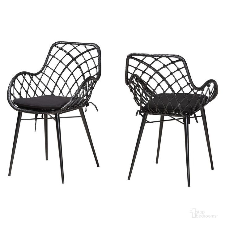 The appearance of Ballerina Rattan and Metal Dining Chair Set of 2 In Black designed by Baxton Studio in the bohemian interior design. This black piece of furniture  was selected by 1StopBedrooms from Ballerina Collection to add a touch of cosiness and style into your home. Sku: Balerina1-Black Rattan-DC. Material: Metal. Product Type: Dining Chair. Image1