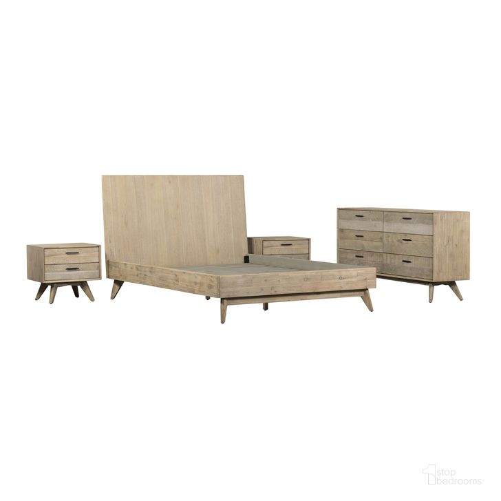 The appearance of Baly 4-Piece Acacia King Platform Bedroom Set with Dresser and Nightstands designed by Armen Living in the modern / contemporary interior design. This gray piece of furniture  was selected by 1StopBedrooms from Baly Collection to add a touch of cosiness and style into your home. Sku: LCLFBDGRKGBX1;LCLFBDGRKGBX2;LCLFDRGR;LCLFLAGR;LCLFLAGR. Material: Wood. Product Type: Bedroom Set. Bed Size: King. Image1