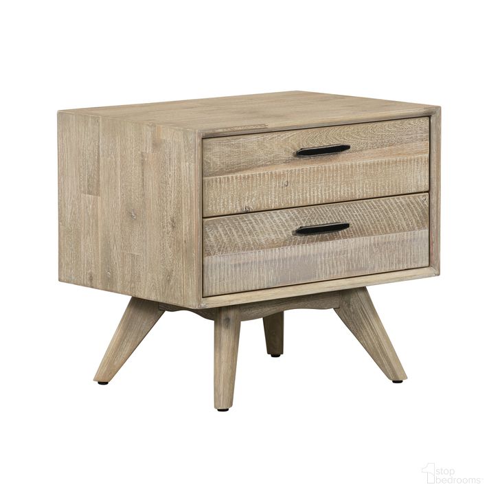 The appearance of Baly Acacia Mid-Century Gray 2 Drawer Night Stand designed by Armen Living in the transitional interior design. This black and gray piece of furniture  was selected by 1StopBedrooms from Baly Collection to add a touch of cosiness and style into your home. Sku: LCLFLAGR. Material: Wood. Product Type: Nightstand. Image1