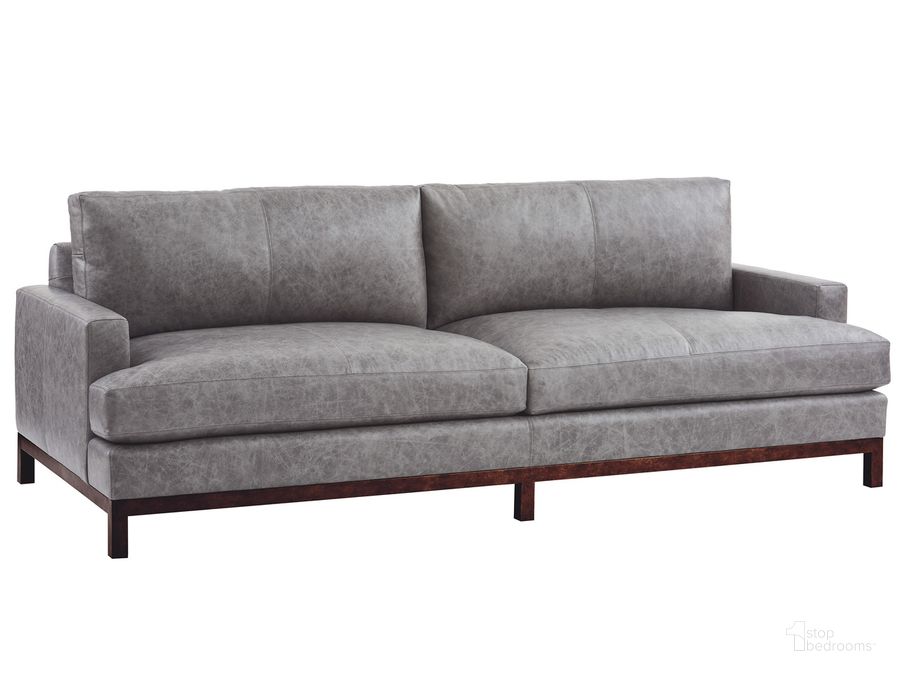 The appearance of Barclay Butera Horizon Leather Sofa In Bronze designed by Barclay Butera in the transitional interior design. This gray piece of furniture  was selected by 1StopBedrooms from Barclay Butera Collection to add a touch of cosiness and style into your home. Sku: 01-5178-33BR-LL-40. Material: Wood. Product Type: Sofa. Image1