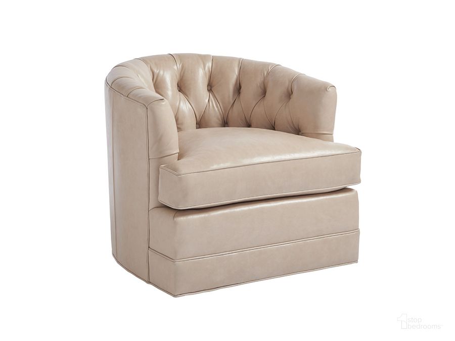 The appearance of Barclay Butera Upholstery Cliffhaven Leather Swivel Chair designed by Barclay Butera in the transitional interior design. This  piece of furniture  was selected by 1StopBedrooms from  to add a touch of cosiness and style into your home. Sku: 01-5410-11SW-LL-40. Material: Leather. Product Type: Swivel Chair. Image1