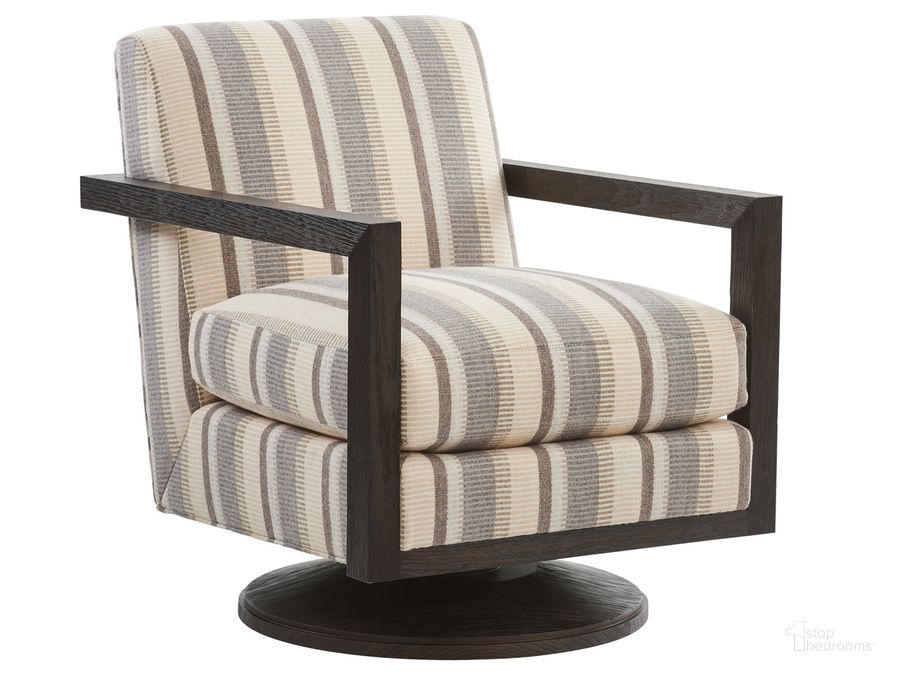 The appearance of Barclay Butera Willa Swivel Chair 01-5331-11SW-40 designed by Barclay Butera in the transitional interior design. This black piece of furniture  was selected by 1StopBedrooms from Barclay Butera Collection to add a touch of cosiness and style into your home. Sku: 01-5331-11SW-40. Material: Wood. Product Type: Accent Chair. Image1