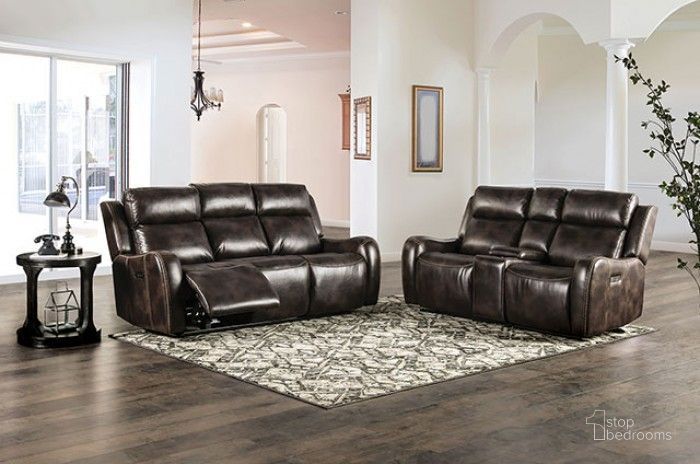 The appearance of Barclay Dark Brown Power Reclining Living Room Set designed by Furniture of America in the transitional interior design. This brown piece of furniture  was selected by 1StopBedrooms from Barclay Collection to add a touch of cosiness and style into your home. Sku: CM9906-SF;CM9906-LV-1;CM9906-LV-2;CM9906-LV-3. Material: Wood. Product Type: Living Room Set. Image1