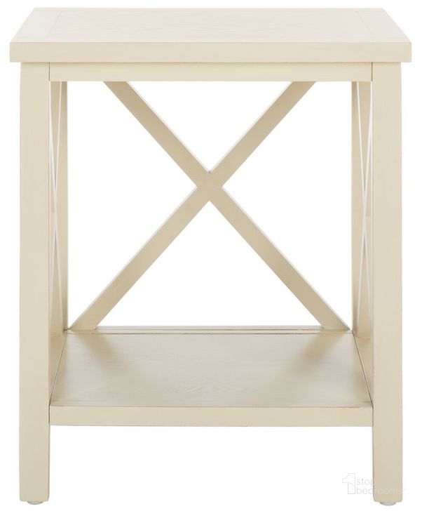 The appearance of Barley Candence Cross Back End Table designed by Safavieh in the transitional interior design. This white piece of furniture  was selected by 1StopBedrooms from Barley Collection to add a touch of cosiness and style into your home. Sku: AMH6523A. Material: Wood. Product Type: Accent Table. Image1