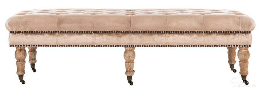 The appearance of Barney Mink Brown and Pickled Oak Tufted Bench designed by Safavieh in the transitional interior design. This champagne piece of furniture  was selected by 1StopBedrooms from Barney Collection to add a touch of cosiness and style into your home. Sku: MCR4649E. Product Type: Bench. Material: Stainless Steel. Image1