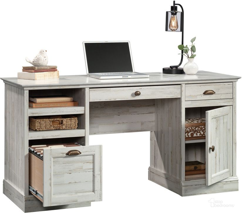 The appearance of Barrister Lane Executive Desk In White Plank designed by Sauder in the country / farmhouse interior design. This white plank piece of furniture  was selected by 1StopBedrooms from Barrister Lane Collection to add a touch of cosiness and style into your home. Sku: 433357. Product Type: Executive Desk. Material: Engineered Wood. Image1