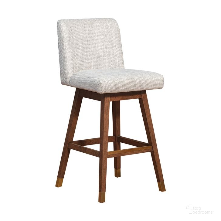 The appearance of Basila Swivel Bar Stool In Brown Oak Wood Finish with Beige Fabric designed by Armen Living in the modern / contemporary interior design. This beige piece of furniture  was selected by 1StopBedrooms from Basila Collection to add a touch of cosiness and style into your home. Sku: 840254332188. Material: Wood. Product Type: Barstool. Image1