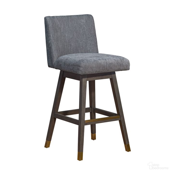 The appearance of Basila Swivel Bar Stool In Gray Oak Wood Finish with Gray Fabric designed by Armen Living in the modern / contemporary interior design. This gray piece of furniture  was selected by 1StopBedrooms from Basila Collection to add a touch of cosiness and style into your home. Sku: 840254332249. Material: Wood. Product Type: Barstool. Image1