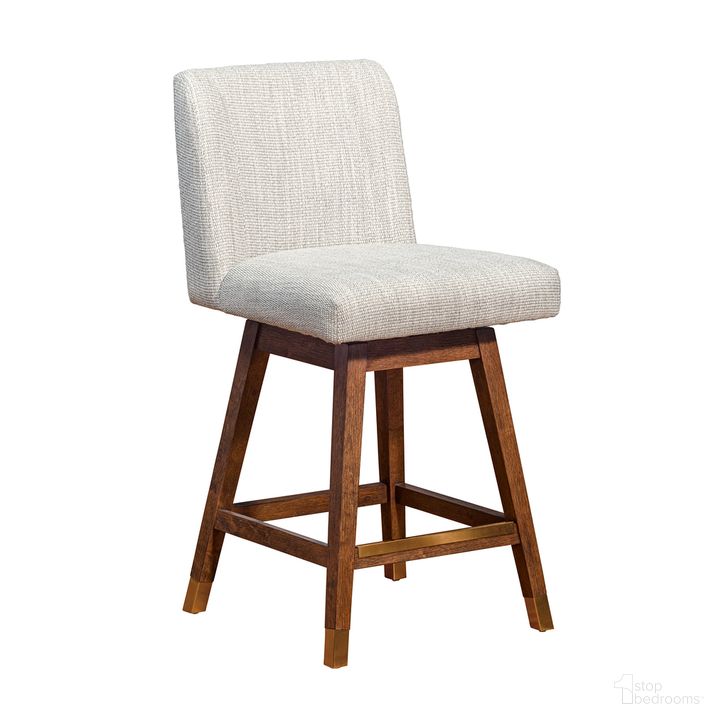 The appearance of Basila Swivel Counter Stool In Brown Oak Wood Finish with Beige Fabric designed by Armen Living in the modern / contemporary interior design. This beige piece of furniture  was selected by 1StopBedrooms from Basila Collection to add a touch of cosiness and style into your home. Sku: 840254332171. Material: Wood. Product Type: Barstool. Image1
