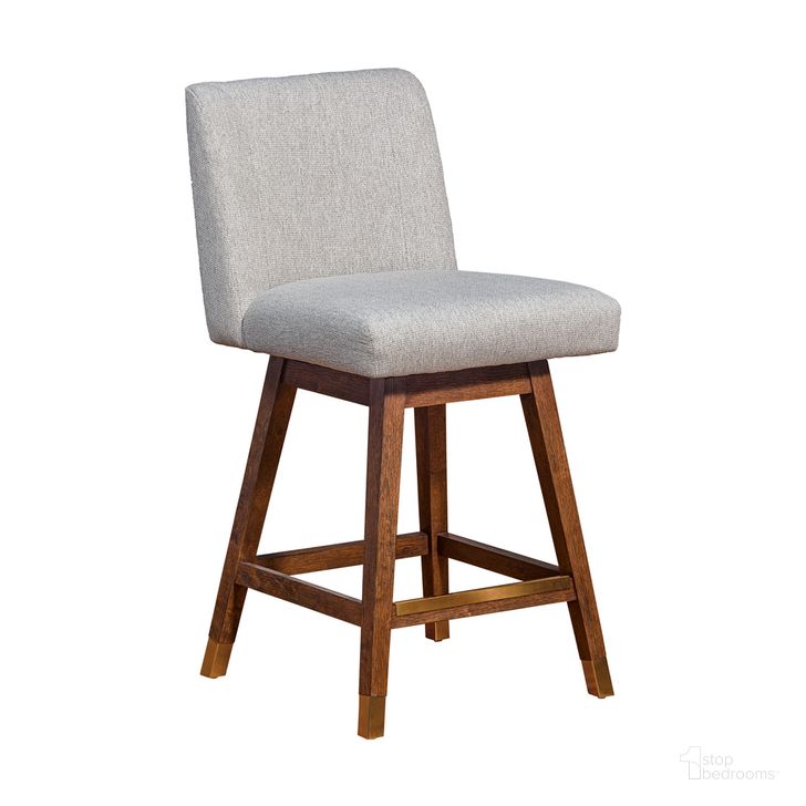 The appearance of Basila Swivel Counter Stool In Brown Oak Wood Finish with Taupe Fabric designed by Armen Living in the modern / contemporary interior design. This taupe piece of furniture  was selected by 1StopBedrooms from Basila Collection to add a touch of cosiness and style into your home. Sku: 840254332195. Material: Wood. Product Type: Barstool. Image1