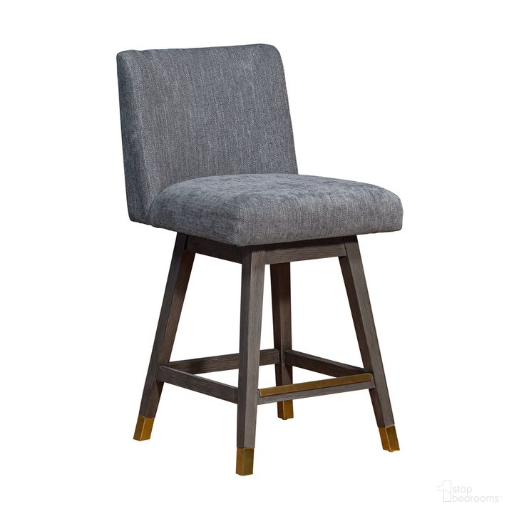 The appearance of Basila Swivel Counter Stool In Gray Oak Wood Finish with Gray Fabric designed by Armen Living in the modern / contemporary interior design. This gray piece of furniture  was selected by 1StopBedrooms from Basila Collection to add a touch of cosiness and style into your home. Sku: 840254332232. Material: Wood. Product Type: Barstool. Image1