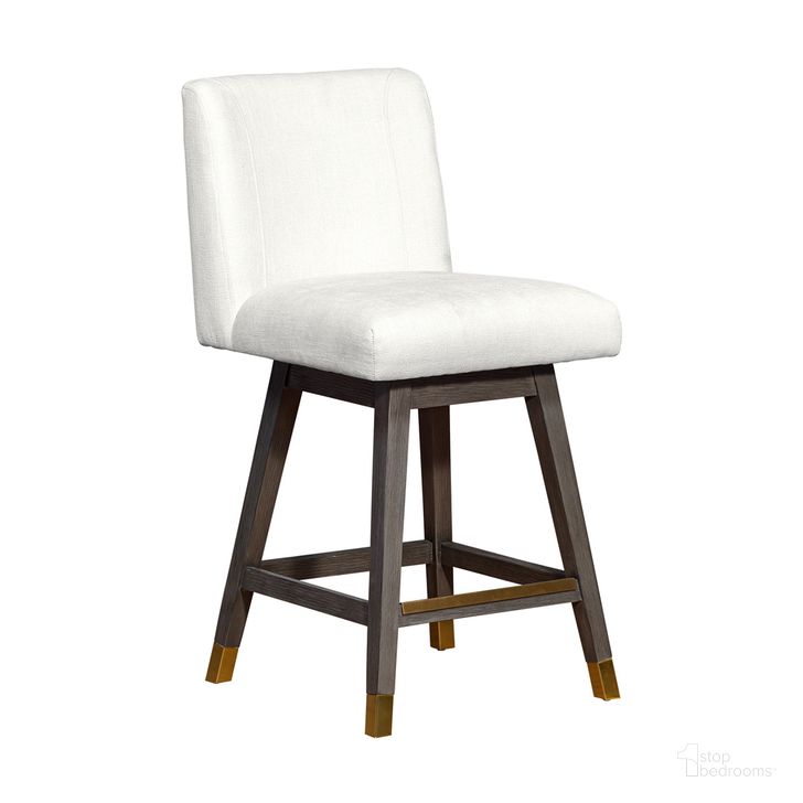 The appearance of Basila Swivel Counter Stool In Gray Oak Wood Finish with Pearl Fabric designed by Armen Living in the modern / contemporary interior design. This pearl piece of furniture  was selected by 1StopBedrooms from Basila Collection to add a touch of cosiness and style into your home. Sku: 840254332218. Material: Wood. Product Type: Barstool. Image1