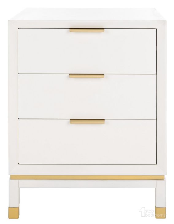 The appearance of Baskin 3 Drawer Accent Table in White designed by Safavieh in the modern / contemporary interior design. This white piece of furniture  was selected by 1StopBedrooms from Baskin Collection to add a touch of cosiness and style into your home. Sku: ACC6605A. Material: Wood. Product Type: Accent Table. Image1