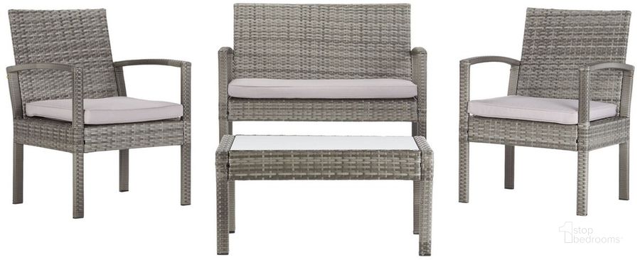 The appearance of Bassey 4Pc Living Set in Grey and Grey designed by Safavieh in the coastal interior design. This grey and grey piece of furniture  was selected by 1StopBedrooms from Bassey Collection to add a touch of cosiness and style into your home. Sku: PAT7507B. Material: Steel. Product Type: Outdoor Set. Image1