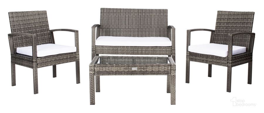 The appearance of Bassey 4Pc Living Set in Grey designed by Safavieh in the coastal interior design. This grey piece of furniture  was selected by 1StopBedrooms from Bassey Collection to add a touch of cosiness and style into your home. Sku: PAT7507C. Material: Steel. Product Type: Outdoor Set. Image1