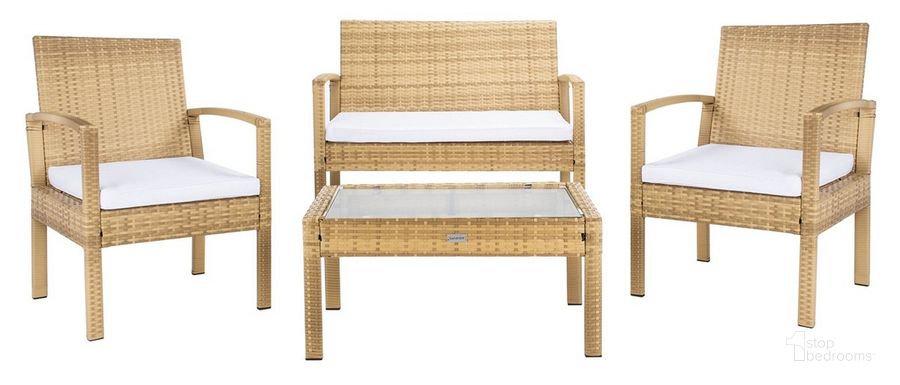 The appearance of Bassey 4Pc Living Set in Natural and White designed by Safavieh in the coastal interior design. This natural and white piece of furniture  was selected by 1StopBedrooms from Bassey Collection to add a touch of cosiness and style into your home. Sku: PAT7507D. Material: Steel. Product Type: Outdoor Set. Image1