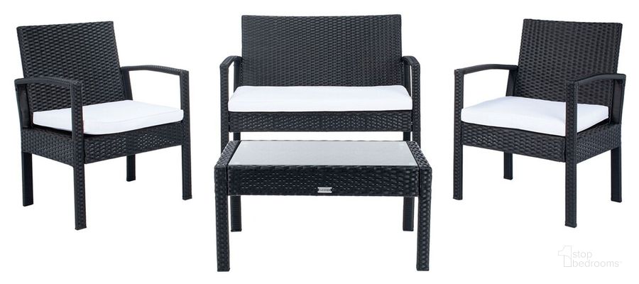 The appearance of Bassey 4Pc Living Set designed by Safavieh in the coastal interior design. This black and beige piece of furniture  was selected by 1StopBedrooms from Safavieh PAT Collection to add a touch of cosiness and style into your home. Sku: PAT7507A. Material: Steel. Product Type: Outdoor Conversation Set. Image1