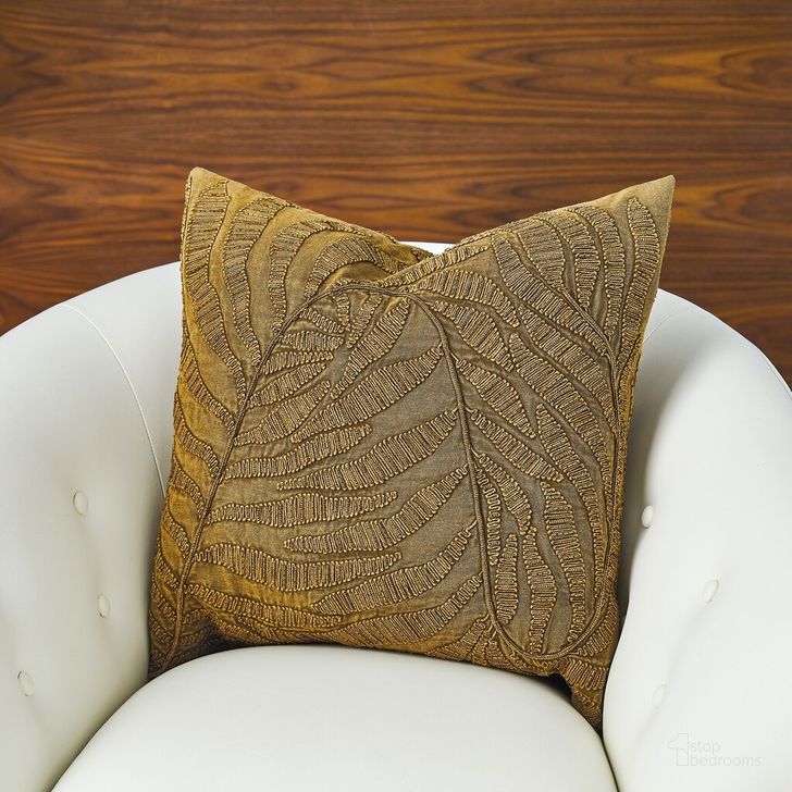 The appearance of Beaded Palm Leaf Pillow In Gold designed by Global Views in the modern / contemporary interior design. This gold piece of furniture  was selected by 1StopBedrooms from Beaded Collection to add a touch of cosiness and style into your home. Sku: 7.91591. Product Type: Pillow. Image1