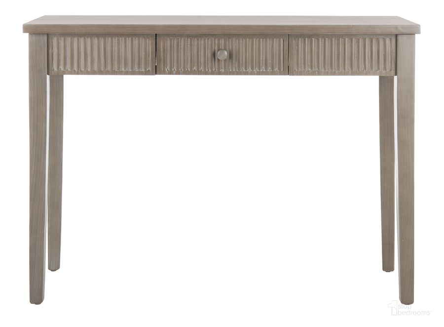 The appearance of Beale Gray Console with Storage Drawer designed by Safavieh in the transitional interior design. This grey piece of furniture  was selected by 1StopBedrooms from Safavieh AMH Collection to add a touch of cosiness and style into your home. Sku: AMH1528B. Material: Wood. Product Type: Console. Image1