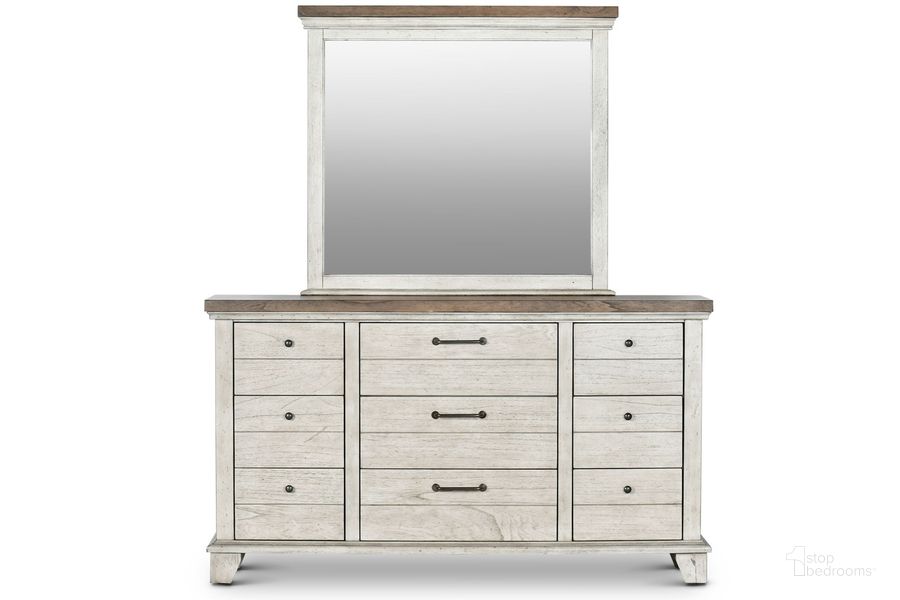 The appearance of Bear Creek Dresser And Mirror designed by Steve Silver in the transitional interior design. This ivory piece of furniture  was selected by 1StopBedrooms from Bear Creek Collection to add a touch of cosiness and style into your home. Sku: BC900DR;BC900MR. Product Type: Dresser and Mirror. Material: MDF. Image1