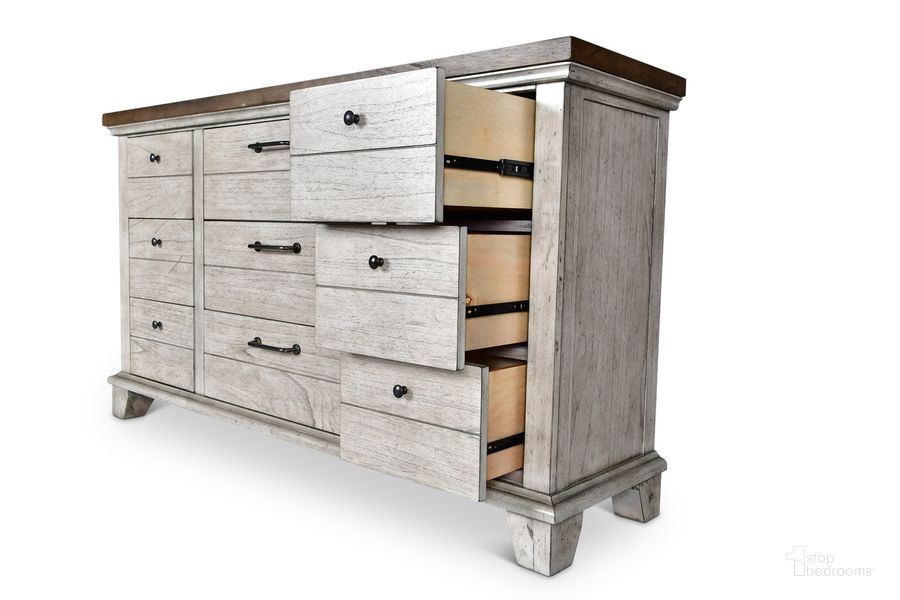 The appearance of Bear Creek Nine Drawer Dresser designed by Steve Silver in the transitional interior design. This ivory piece of furniture  was selected by 1StopBedrooms from Bear Creek Collection to add a touch of cosiness and style into your home. Sku: BC900DR. Product Type: Dresser. Material: MDF. Image1