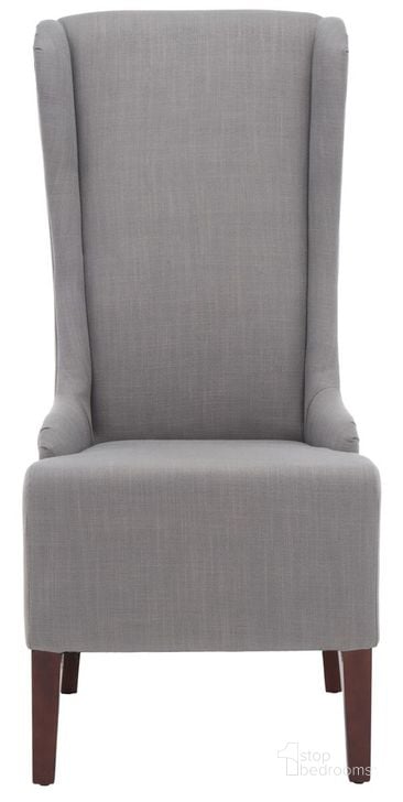 The appearance of Becall Arctic Grey and Cherry Mahogany Linen 20 Inch Dining Chair designed by Safavieh in the transitional interior design. This gray piece of furniture  was selected by 1StopBedrooms from Becall Collection to add a touch of cosiness and style into your home. Sku: MCR4501G. Material: Wood. Product Type: Dining Chair. Image1