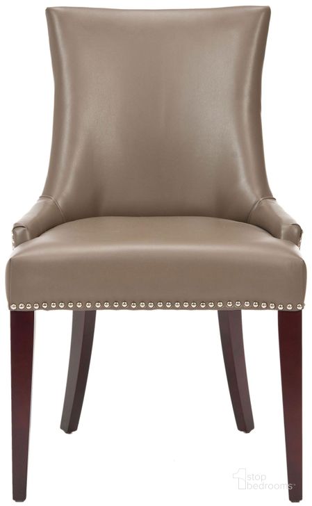 The appearance of Becca Clay and Cherry Mahogany Leather Dining Chair with Silver Nailhead Detail designed by Safavieh in the country / farmhouse interior design. This clay piece of furniture  was selected by 1StopBedrooms from Becca Collection to add a touch of cosiness and style into your home. Sku: MCR4502G. Product Type: Dining Chair. Material: Stainless Steel. Image1