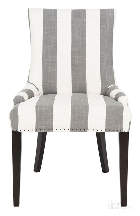 The appearance of Becca Grey, Bone and Espresso Stripe Linen Dining Chair with Flat Nailhead Detail designed by Safavieh in the country / farmhouse interior design. This white and grey piece of furniture  was selected by 1StopBedrooms from Becca Collection to add a touch of cosiness and style into your home. Sku: MCR4502H. Product Type: Dining Chair. Material: Stainless Steel. Image1