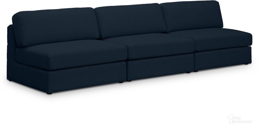 The appearance of Beckham Durable Linen Textured Fabric Modular Sofa In Navy designed by Meridian in the modern / contemporary interior design. This navy linen piece of furniture  was selected by 1StopBedrooms from Beckham Collection to add a touch of cosiness and style into your home. Sku: 681Navy-S114B-1;681Navy-S114B-2;681Navy-S114B-3. Material: Wood. Product Type: Sofa. Image1