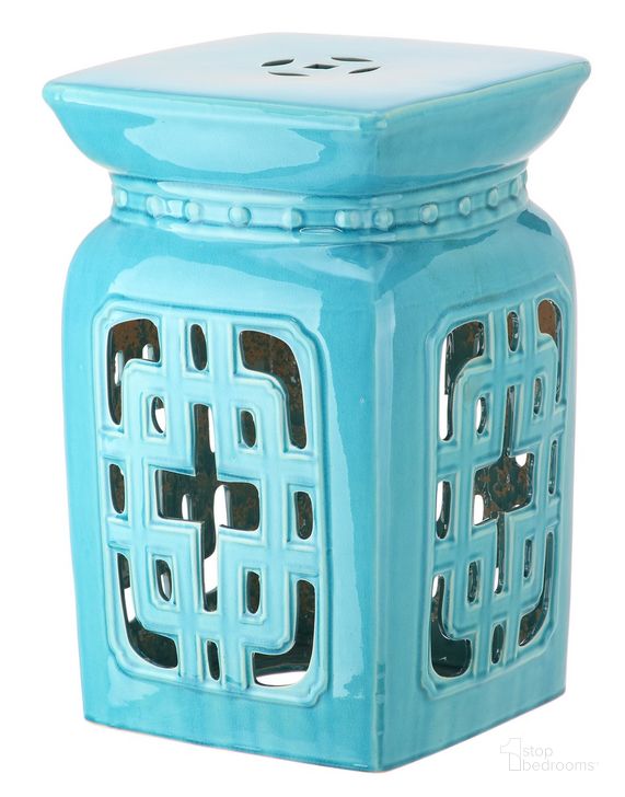 The appearance of Beijing Light Blue Filigree Garden Stool designed by Safavieh in the transitional interior design. This light blue piece of furniture  was selected by 1StopBedrooms from Beijing Collection to add a touch of cosiness and style into your home. Sku: ACS4538C. Product Type: Stool. Image1